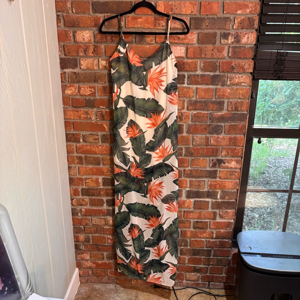 Show Me Your MuMu womens tropical floral lined maxi dress green S